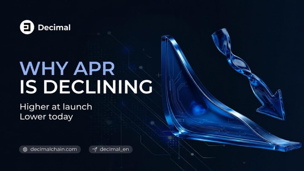 APR in DecimalChain is set by network parameters: emission, staking volume, validator performance. Learn why the rate has been decreasing since 2020.